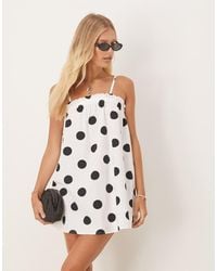 ASOS - Mini Jurk Van Popeline Met A-Lijn En Stippenprint - Lyst