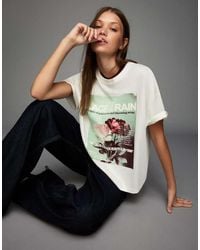Bershka - T-Shirt Oversize A Maniche Corte Bianca Con Stampa - Lyst