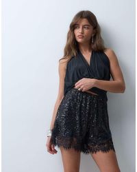 ASOS - Allover Sequin Shorts With Lace Trim - Lyst