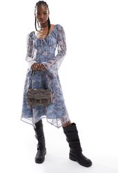 Reclaimed (vintage) - Robe rétro mi-longue à manches longues avec imprimé fleurs - Lyst
