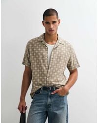 ASOS - Regular Fit Camp Collar Linen Blend Shirt With Geo Print - Lyst