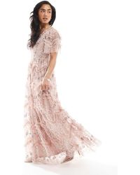 knee length dresses for ladies Ceres Ecru Strapless Draped Maxi Dress With Sequin Skirt  Club L London