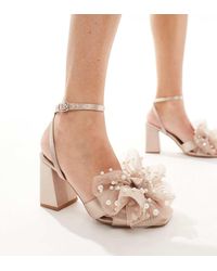Be Mine Wide Fit - Bridal Issa Tulle Pearl Bow Block Heel Sandals - Lyst