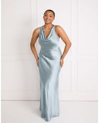 Six Stories - Bridesmaid Satin Cowl V Neck Maxi Dress - Lyst
