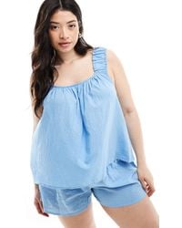 Loungeable - Curve Cotton Smocked Cami Top And Short Pyjama Set - Lyst