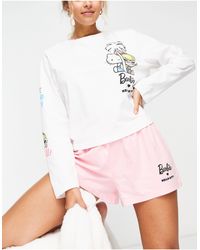 ASOS – barbie x hello kitty – pyjama-set mit langärmligem t-shirt & shorts - Weiß
