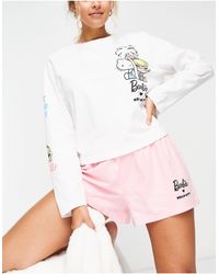 ASOS Barbie X Hello Kitty - Pyjamaset Met T-shirt Met Lange Mouwen En Shorts - Wit