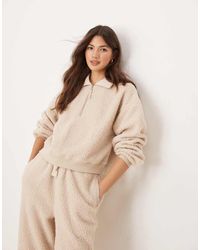 ASOS - Lounge Borg Zip Collar Sweat & Tapered Trouser Set - Lyst