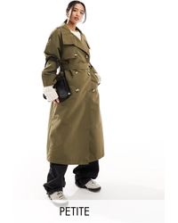 Vero Moda - Trench-coat long à ceinture et col montant - kaki - Lyst