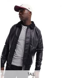 French Connection - Tall Faux Leather Flight Jacket With Borg Collar - Lyst