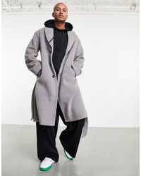 ASOS Oversized Belted Longline Wool Look Overcoat - Gray
