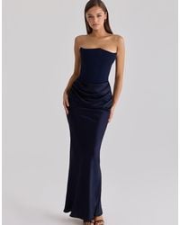 House Of Cb - Persephone Satin + Crepe Strapless Corset Maxi Dress - Lyst