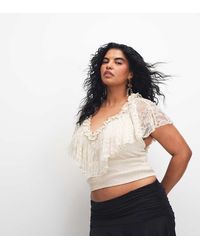 ASOS - Asos Design Curve Shirred Lace Overlay Tie Back Top - Lyst