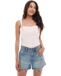 Miss Selfridge - Linen Look Corset Top With Bow Detail - Lyst