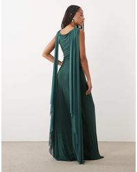 ASOS - Maxi Cape Mesh Dress With Draped Bodice Detail - Lyst