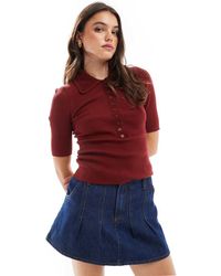 & Other Stories - Knitted Rib Polo Collar Top With Deep Button Front And Crochet Trim - Lyst