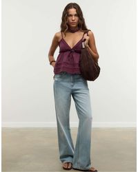 Stradivarius - Top Met Bandjes En Kanten Rand - Lyst