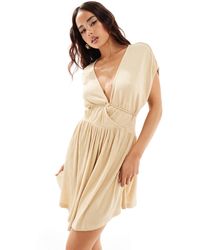 ASOS - Crinkle Short Sleeve V Neck Tie Front Mini Tea Dress - Lyst