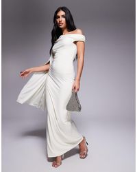 Fashionkilla - Double Sculpted Slinky One Shoulder Exaggerated Sleeve Maxi Dress - Lyst
