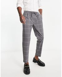 Pull&Bear - Pantaloni slim sartoriali eleganti grigi a quadri - Lyst