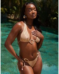 South Beach - Triangel Bikinitopje Van Kreukelstof Met Hoge Cups En Ring - Lyst