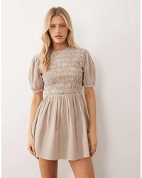 Wednesday's Girl - Shirred Short Sleeve Mini Dress - Lyst
