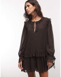 Monki - Exclusive Long Sleeve Ruffle Lace Trim Mini Dress - Lyst
