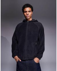 ASOS - Relaxed Zip Through Funnel Neck Fleece Hoodie - Lyst