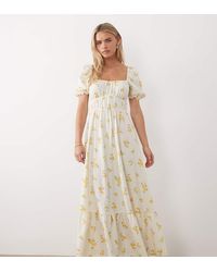 Miss Selfridge - Seersucker Puff Sleeve Milkmaid Maxi Dress - Lyst