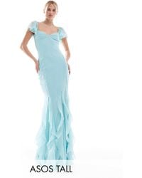 ASOS - Asos Design Tall Flutter Sleeve Maxi Dress With Ruffle Godets - Lyst