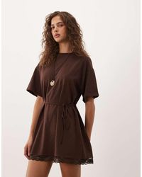 ASOS - Short Sleeve With Cinched Waist With Lace Hem Mini Dress - Lyst
