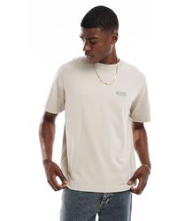 Abercrombie & Fitch - T-shirt pesante oversize beige con logo piccolo - Lyst