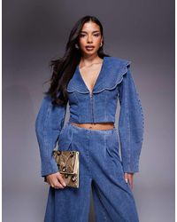 ASOS - Co-Ord Denim Cropped Blazer With Oversized Collar - Lyst
