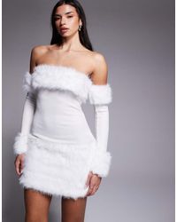 ASOS - Bardot Knit Mini Dress With Faux Fur Trim - Lyst
