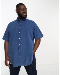 Polo Ralph Lauren - Big & tall - chemise à manches courtes en crépon rayé avec logo emblématique - indigo foncé - Lyst