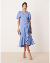 Y.A.S - Satin Wrap Midi Dress - Lyst