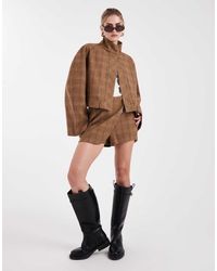 ASOS - Elegante Geborstelde Skort Met Overslag En Ruiten, Deel Van Co-Ord Set - Lyst