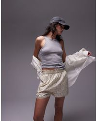 TOPSHOP - – pull-on-shorts mit mehrfarbigem blumenprint und spitzenbesatz, kombiteil - Lyst