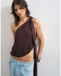 TOPSHOP - Knot Detail One Shoulder Top - Lyst