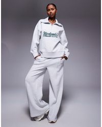 ASOS - Weekend Collective Half Zip Sweatshirt With Mixed Font Graphic - Lyst