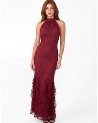 Maya - Halter Neck Ruffle Hem Lace Maxi Dress - Lyst