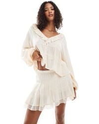Pull&Bear - Lace Detail Tiered Mini Skirt Co-Ord - Lyst