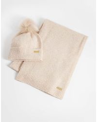 Barbour - Sparkle Acrylic Knitted Pom Pom Beanie And Scarf Gift Set - Lyst