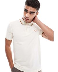 Fred Perry - Polo Écru E Marrone Con Doppia Riga A Contrasto Sui Bordi - Lyst