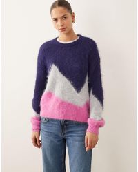 Vila - – flauschiger strickpullover mit diagonalem streifenmuster - Lyst