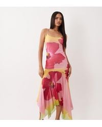 Kaiia - Exclusive Slinky Mesh Scoop Neck Drop Waist Asymmetric Fairy Hem Maxi Dress - Lyst