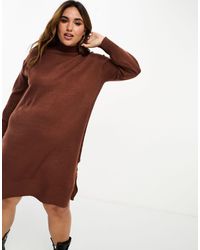 Brave Soul - Plus - olivia - robe mi-longue en maille à col roulé - marron chocolat - Lyst