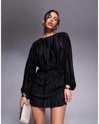 ASOS - Plisse Blouson Sleeve And Waist Mini Dress - Lyst