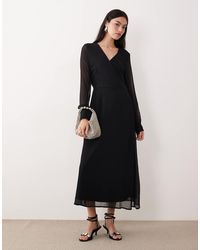Vila - Longsleeve V-neck Midi Dress - Lyst