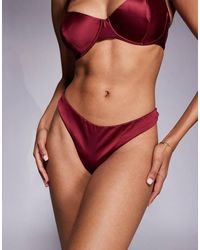 ASOS - Tanga De Pernera Alta De Malla Y Satén Liso Brooke De -Rojo - Lyst